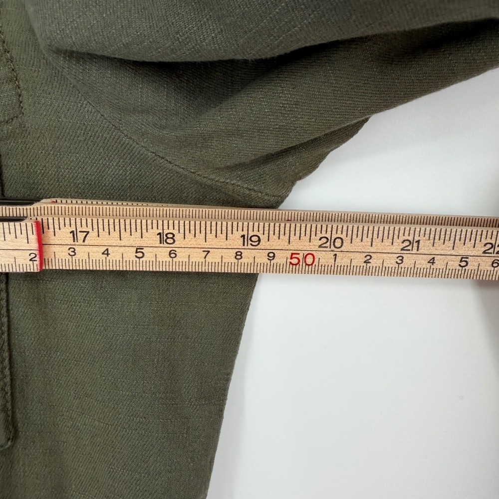 The Kooples Jeans Utility Jumpsuit Olive Green Linen Blend Belted Snap Front 2 M - Picture 15 of 16